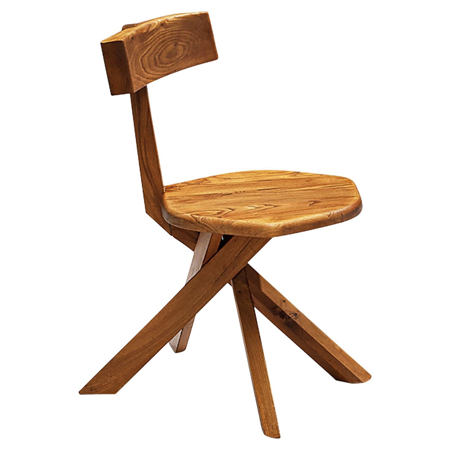 Pierre Chapo Sculptural Chair Model 'S34' in Solid Elm