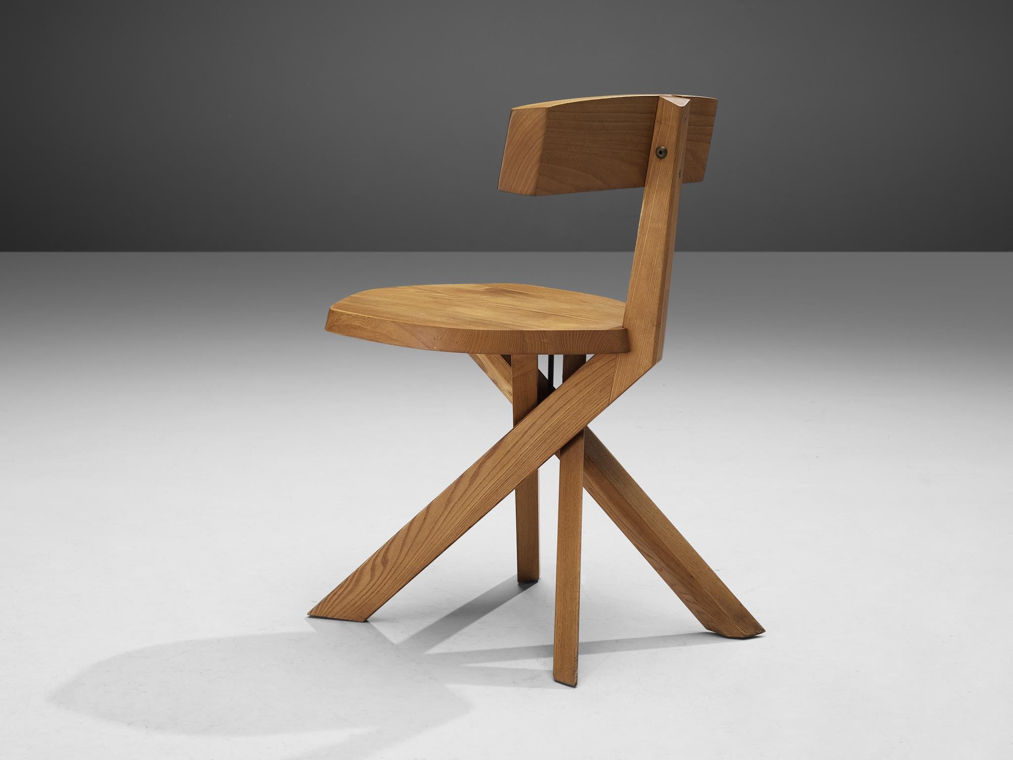 French Pierre Chapo Sculptural Chairs in Solid Elm
