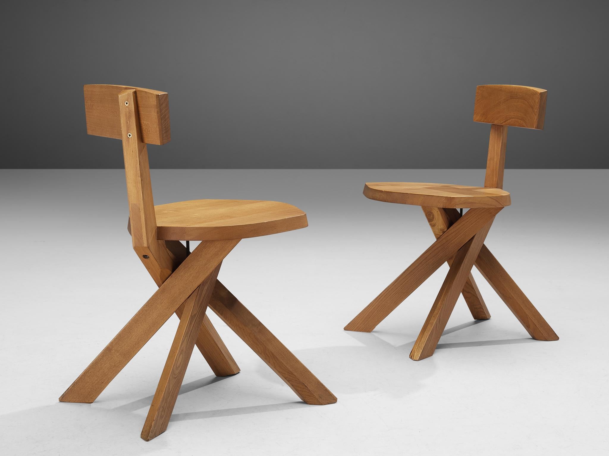 Late 20th Century Pierre Chapo Sculptural Chairs in Solid Elm