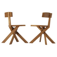 Pierre Chapo Sculptural Chairs in Solid Elm
