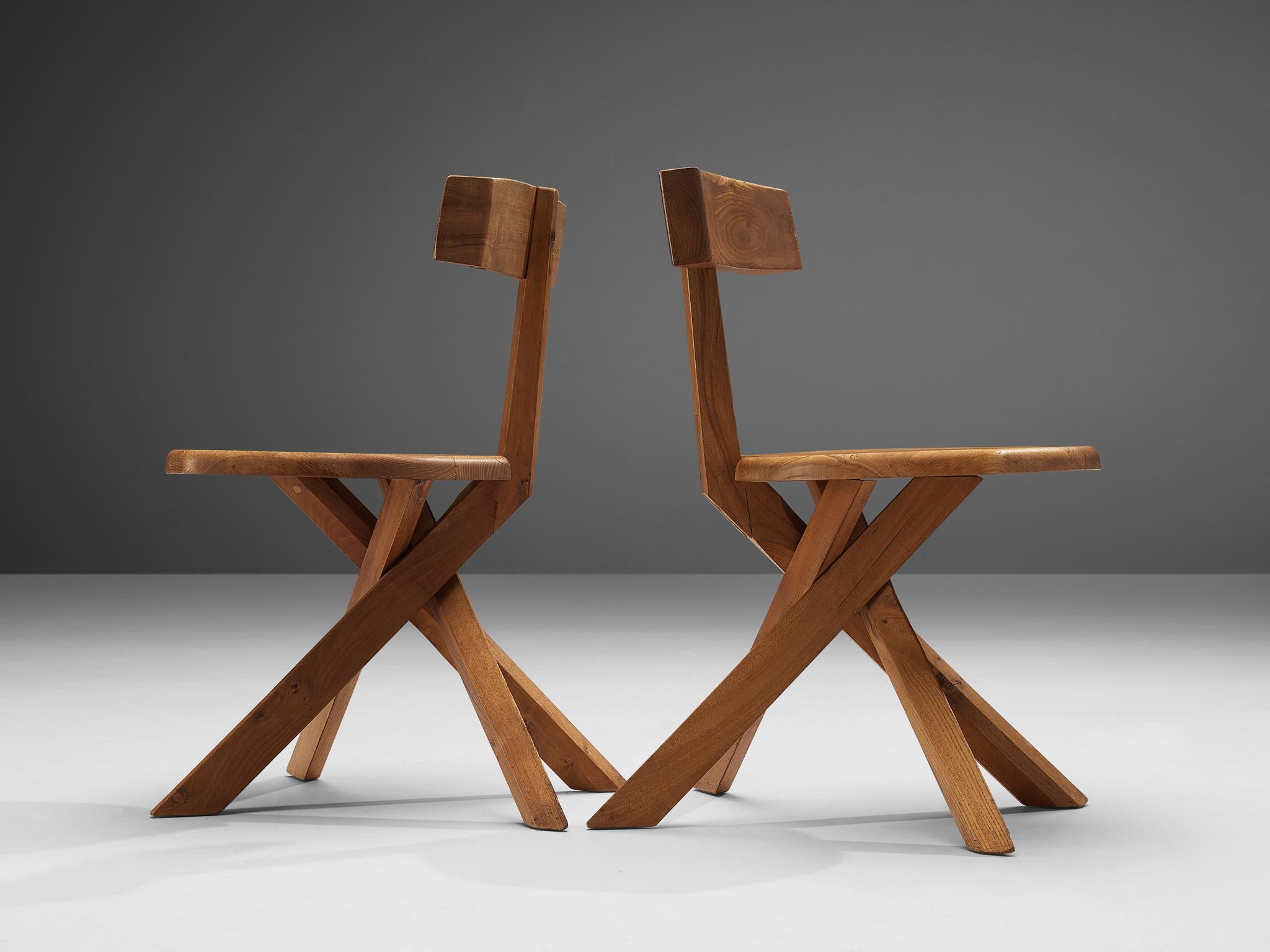 Pierre Chapo Sculptural Chairs Model 'S34' in Solid Elm 1