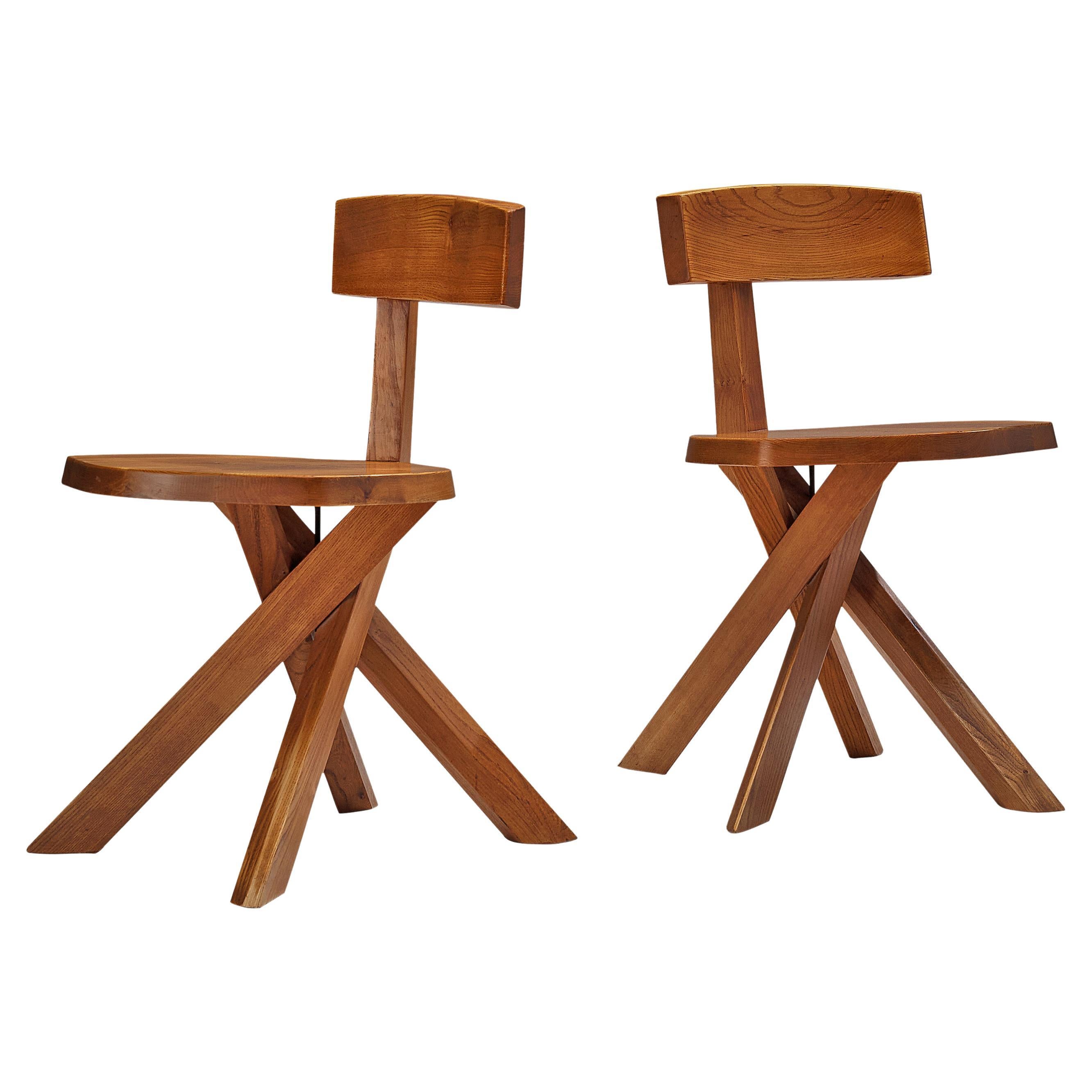 Pierre Chapo Sculptural Chairs Model 'S34' in Solid Elm
