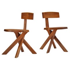 Pierre Chapo Sculptural Chairs Model 'S34' in Solid Elm