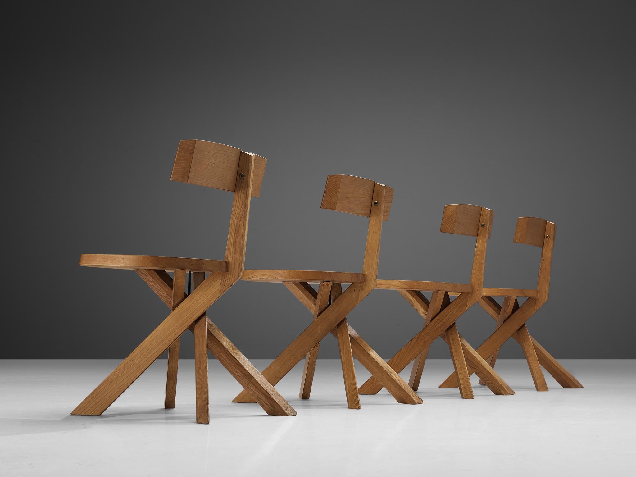 Mid-Century Modern Pierre Chapo Sculptural 'S34' Chairs in Solid Elm  For Sale
