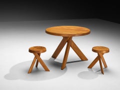 Set di sedute Pierre Chapo con il raro tavolo "T21A" e gli sgabelli "S13A