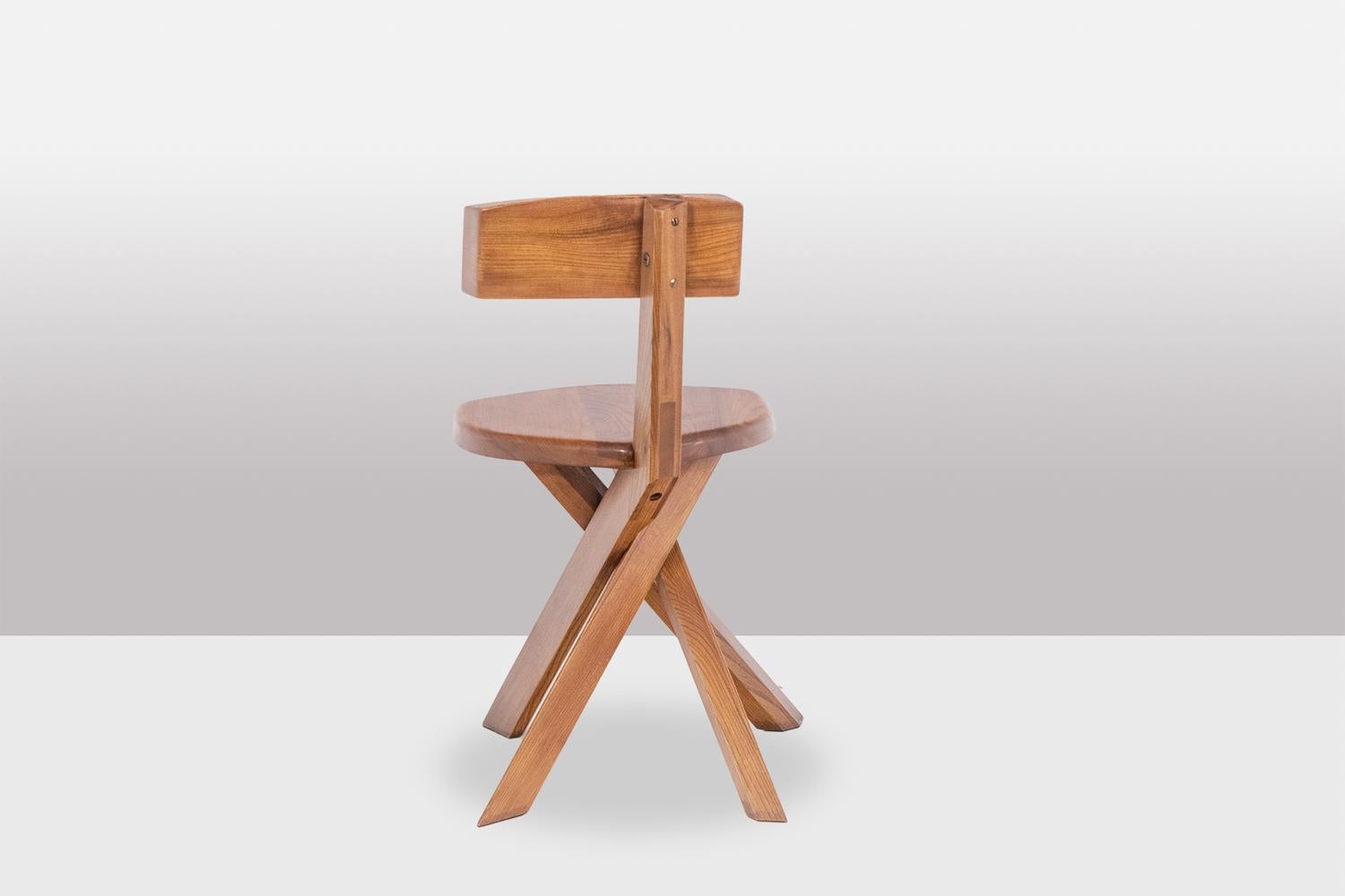 Wood Pierre Chapo. Series of 6 model S34 chairs. 1960s. For Sale
