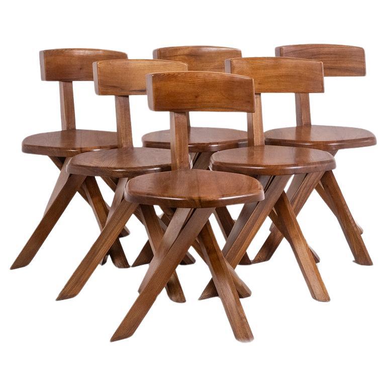 Pierre Chapo. Series of 6 model S34 chairs. 1960s. For Sale