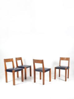 Pierre Chapo - Set of 4 chairs mod. S24 - Elm & leather