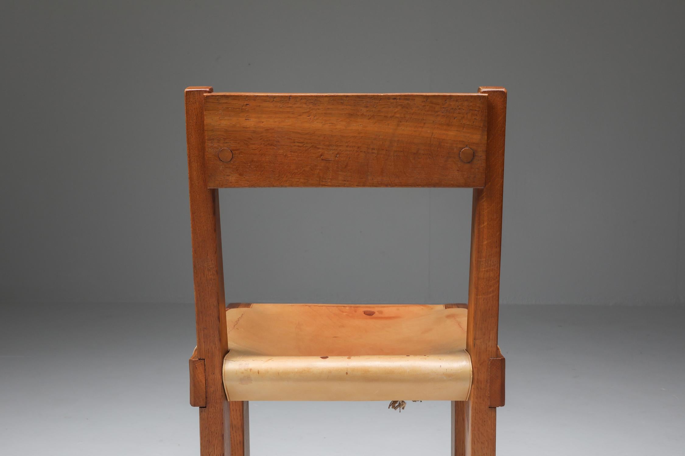 Pierre Chapo Set of Eight 'S24' Chairs in Solid Elm and Natural Leather 13
