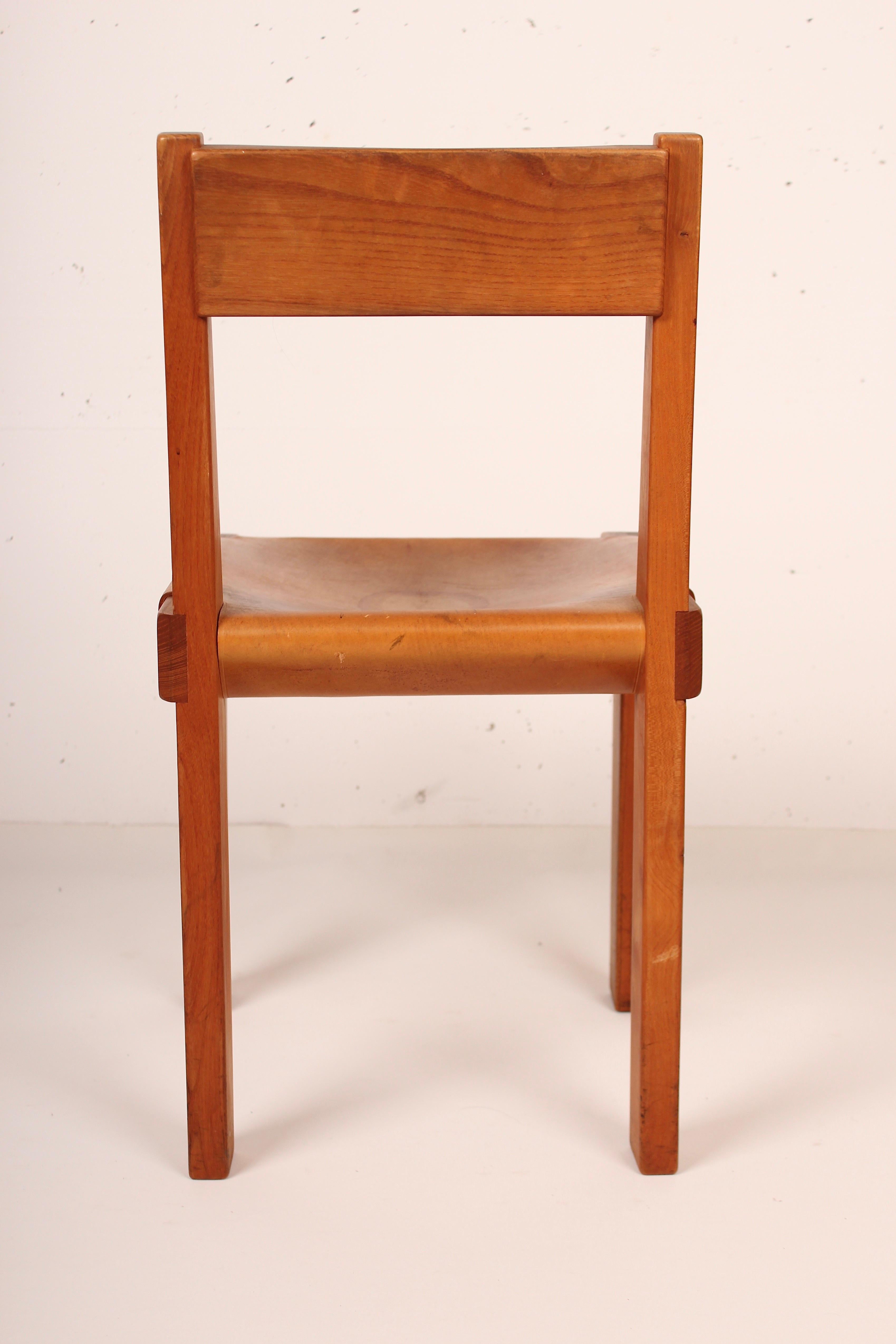 Pierre Chapo Set of Four Elm and Leather S 24 Dining Chairs, France, 1960s For Sale 4