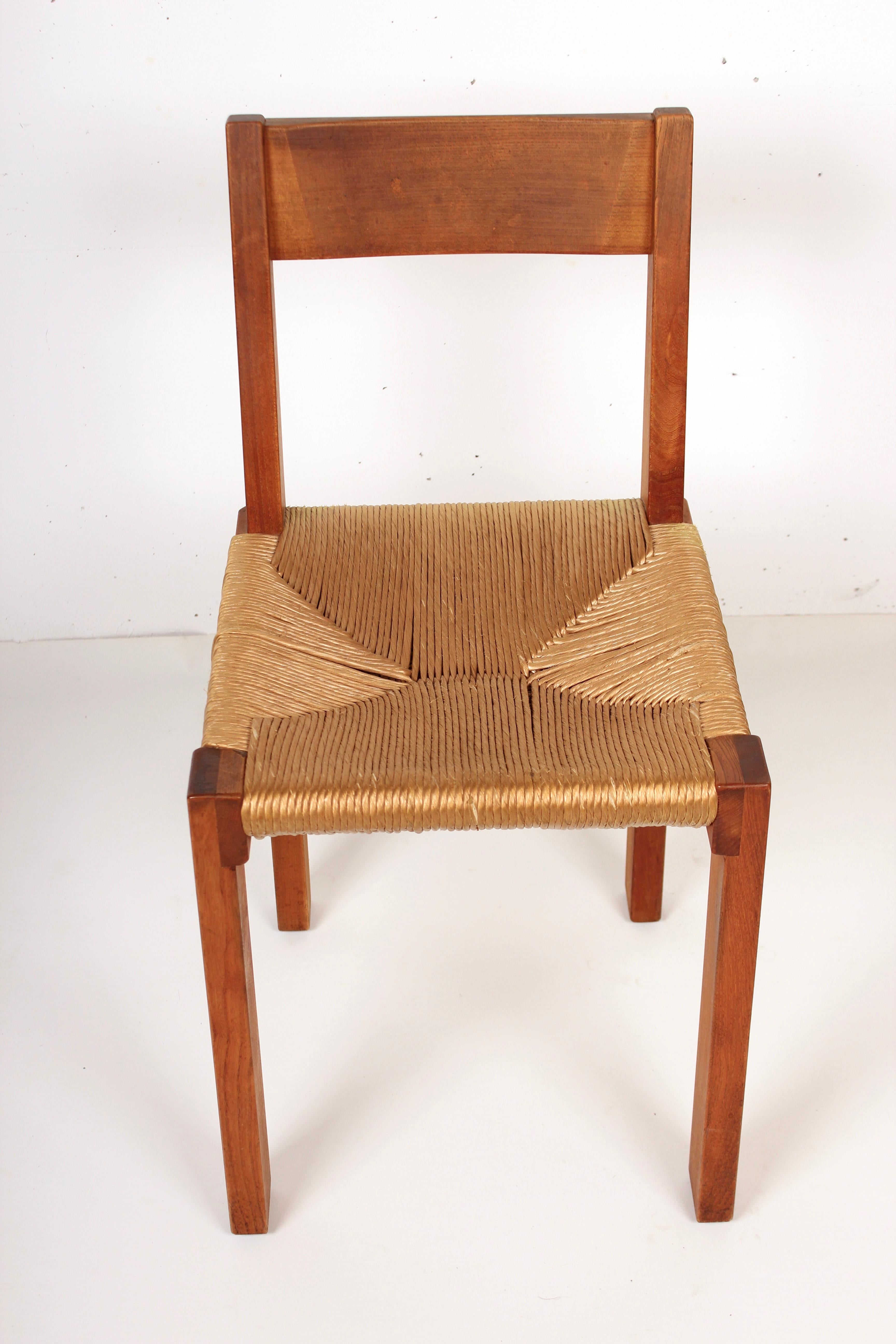Pierre Chapo Set of Four Elm and Straw S 24 Dining Chairs, France, 1960s 8