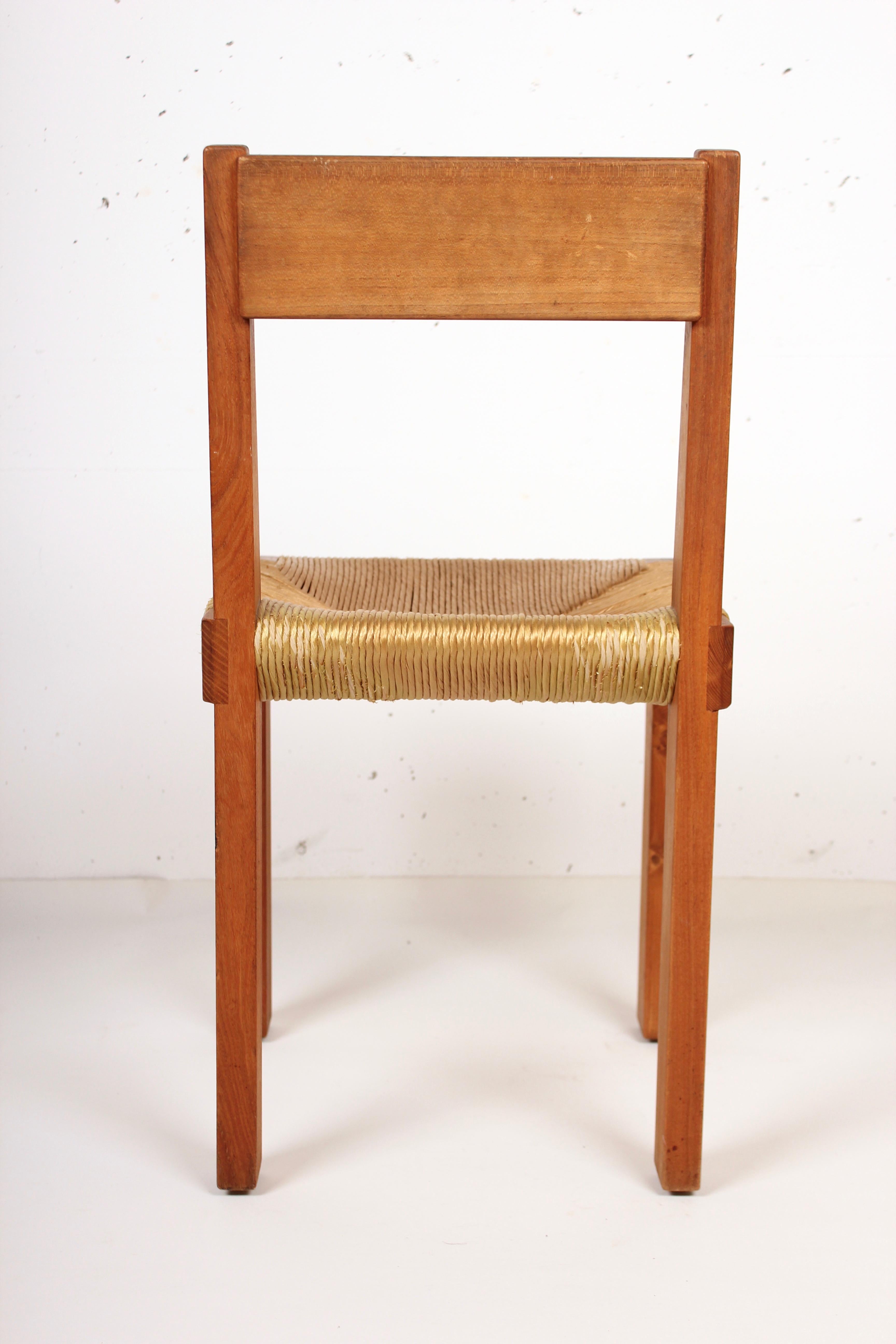 Pierre Chapo Set of Four Elm and Straw S 24 Dining Chairs, France, 1960s 10