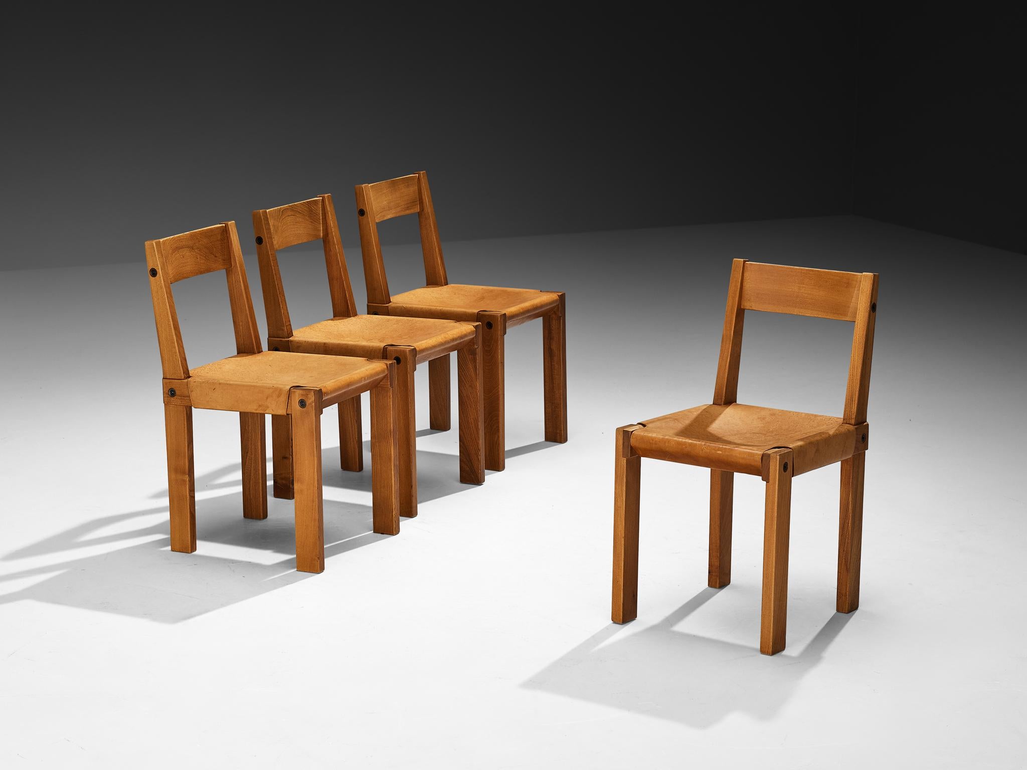 Pierre Chapo, juego de cuatro sillas de comedor, modelo 