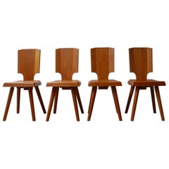 Pierre Chapo Set of Four S28 Elm Midcentury French Dining Chairs '4-6'