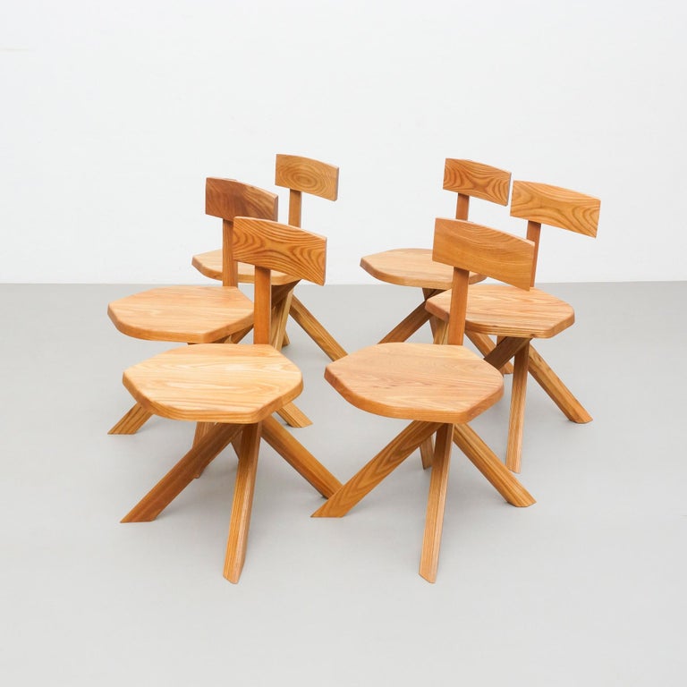 Pierre Chapo - Ensemble de six chaises en bois d'orme massif En vente sur  1stDibs | chaise chapo