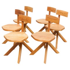 Pierre Chapo Set of Six Chairs, Solid Elmwood