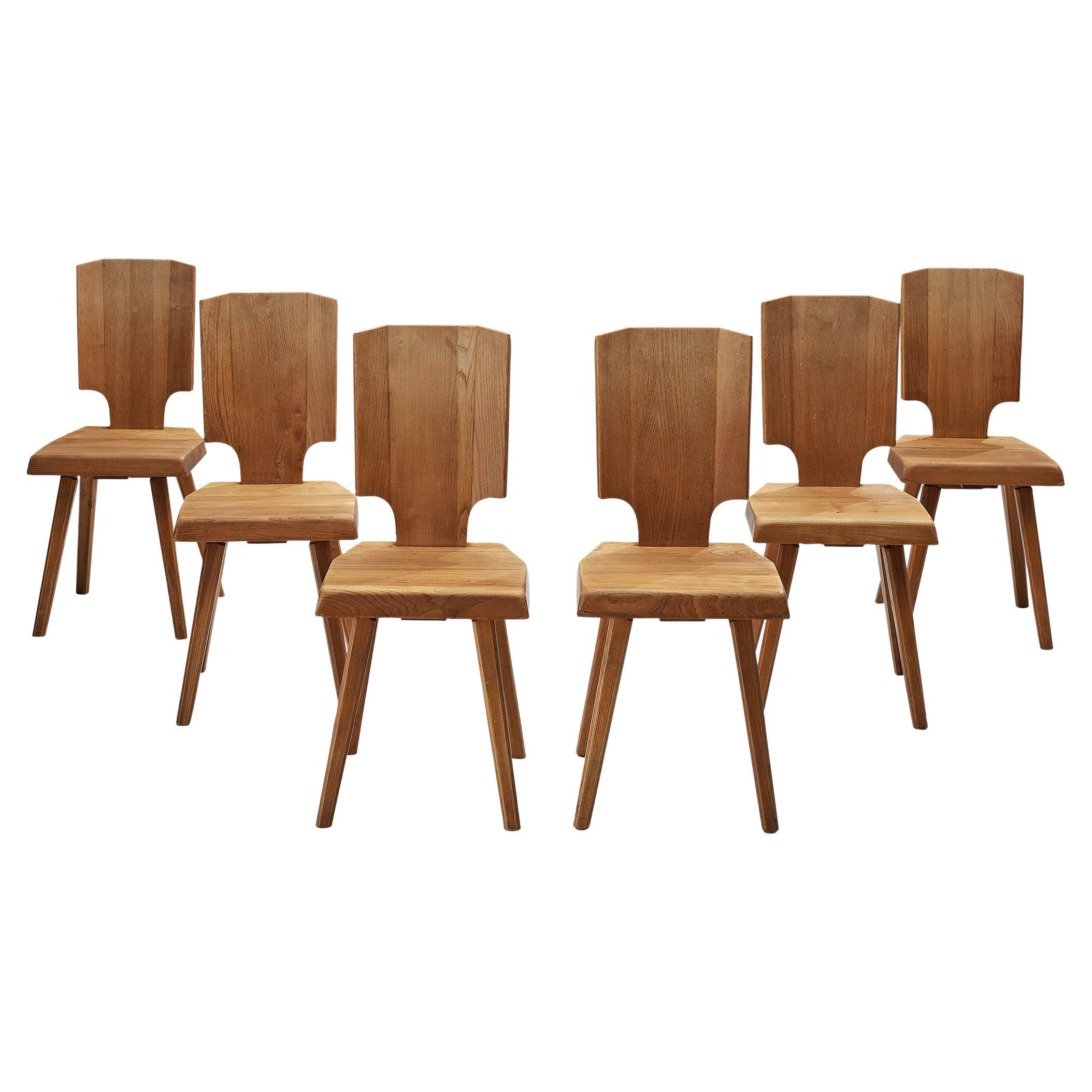 Pierre Chapo Set of Six Dining Chairs in Solid Elm