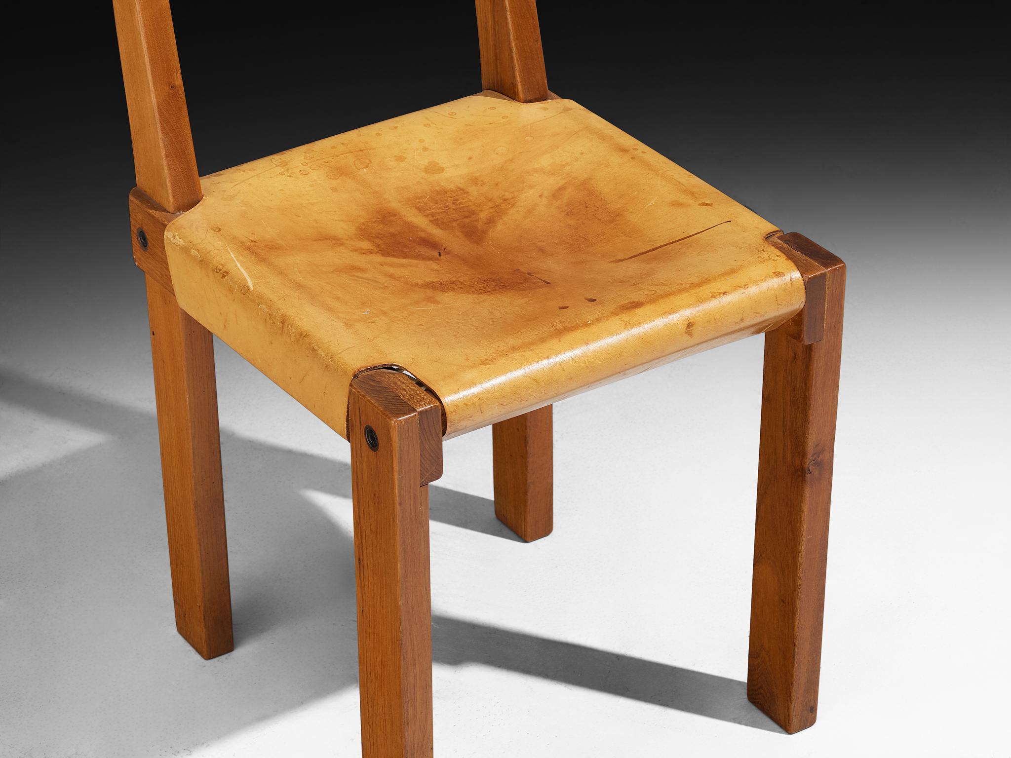Pierre Chapo Set of Six 'S24' Dining Chairs in Cognac Leather im Angebot 3