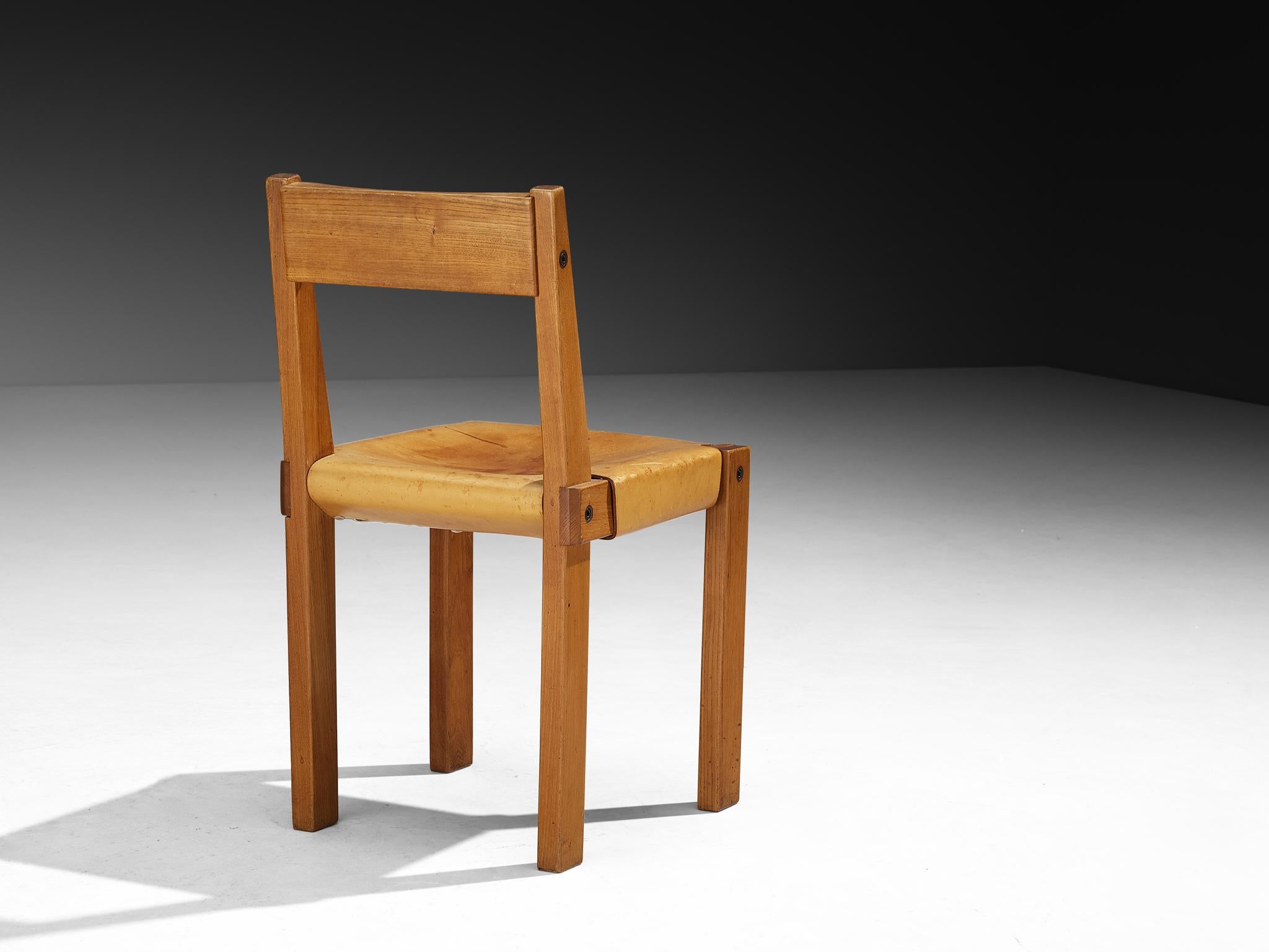 Pierre Chapo Set of Six 'S24' Dining Chairs in Cognac Leather im Angebot 4