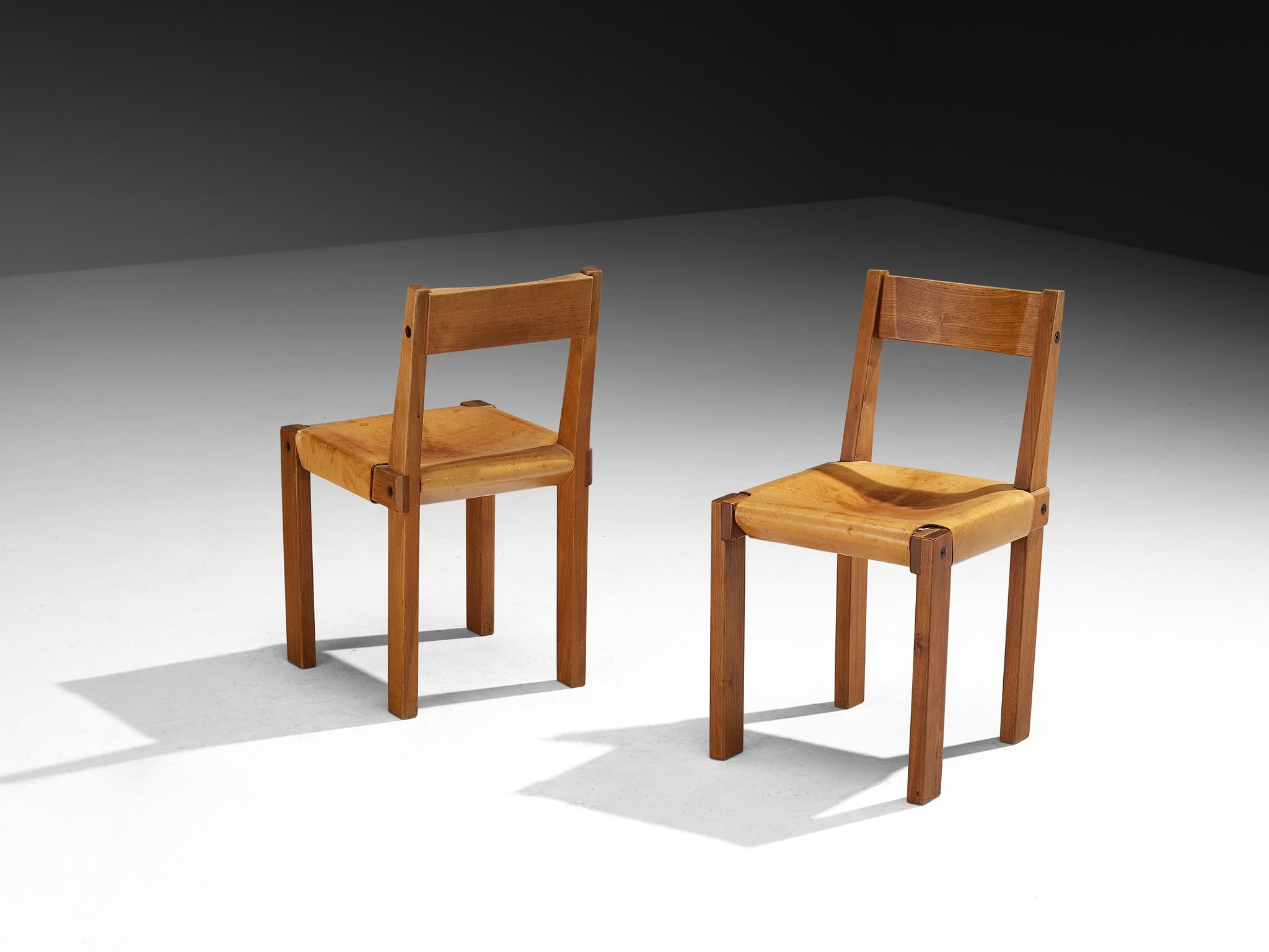 Pierre Chapo Set of Six 'S24' Dining Chairs in Cognac Leather im Zustand „Gut“ im Angebot in Waalwijk, NL