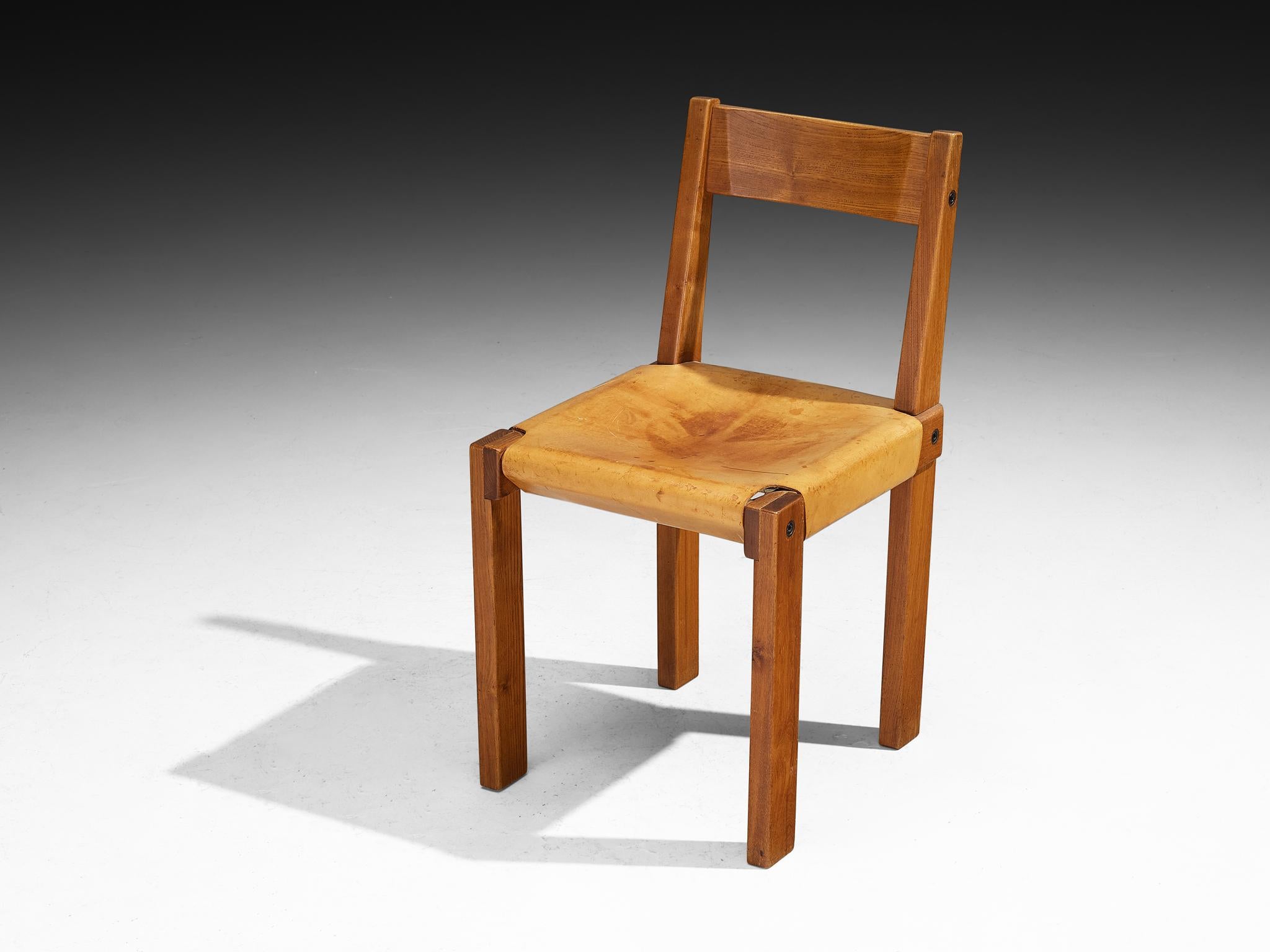 Pierre Chapo Set of Six 'S24' Dining Chairs in Cognac Leather im Angebot 2