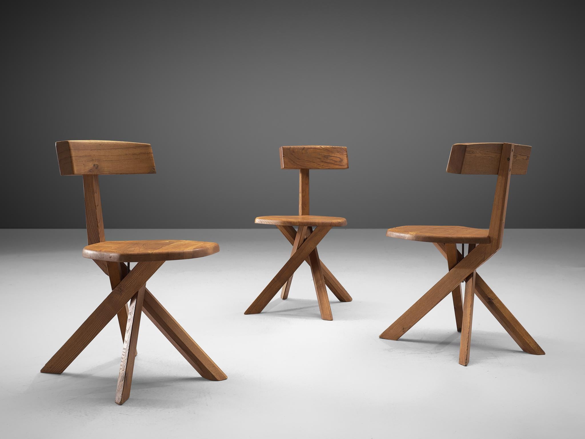 French Pierre Chapo Set of Six S34 Dining Chair in Solid Elm