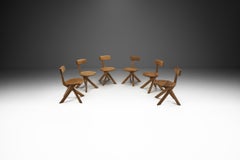 Pierre Chapo Set of Six "S34" Elm Wood Chairs, France, 1960s