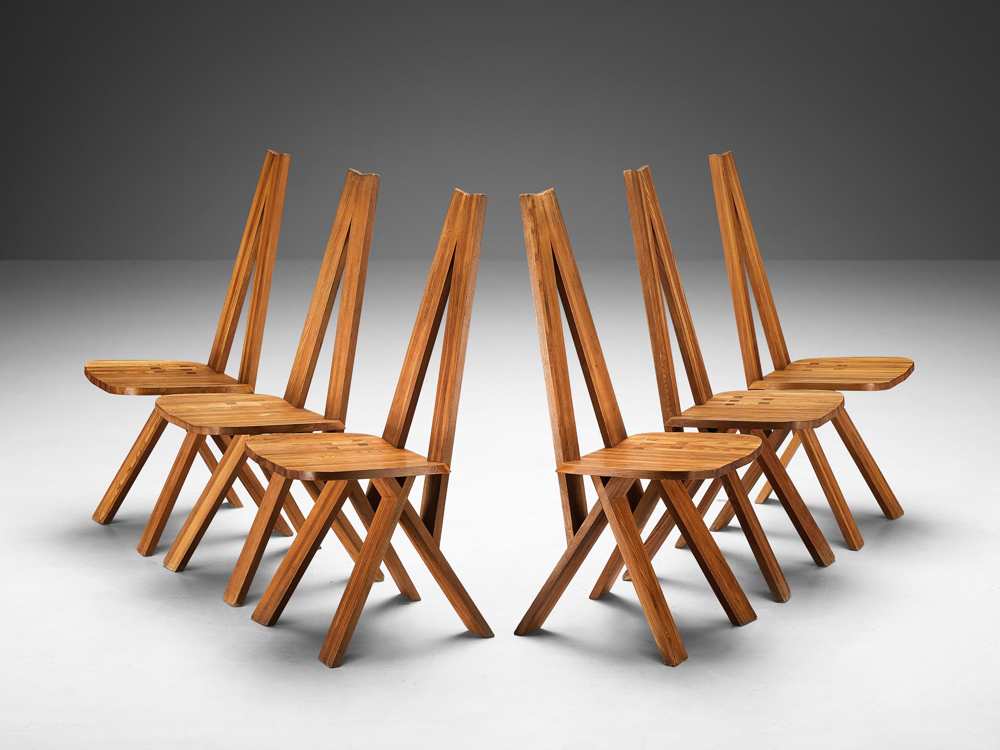 Fin du 20e siècle Pierre Chapo Ensemble de six chaises 'S45' en orme  en vente