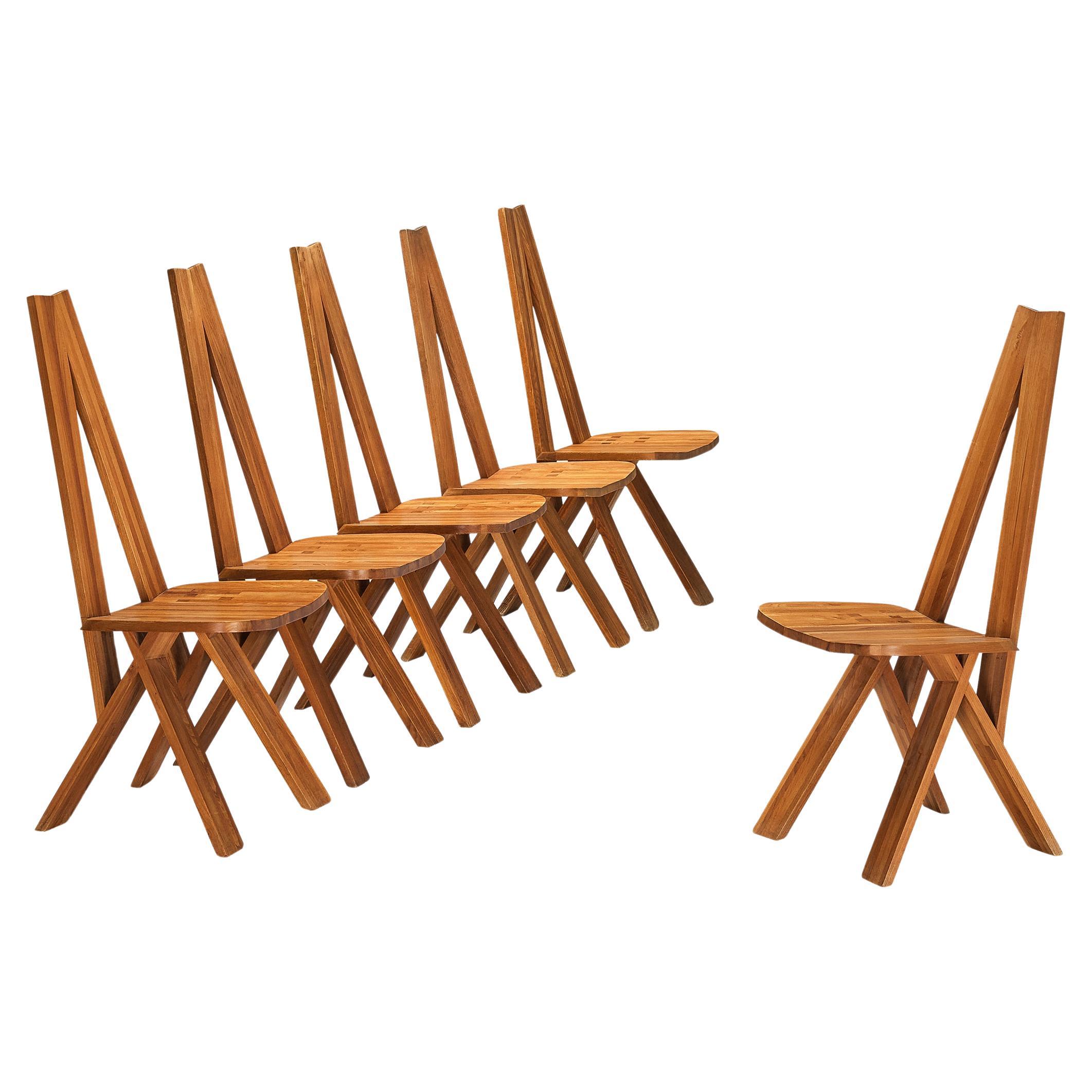 Pierre Chapo Set of Six 'S45' Chairs in Elm 