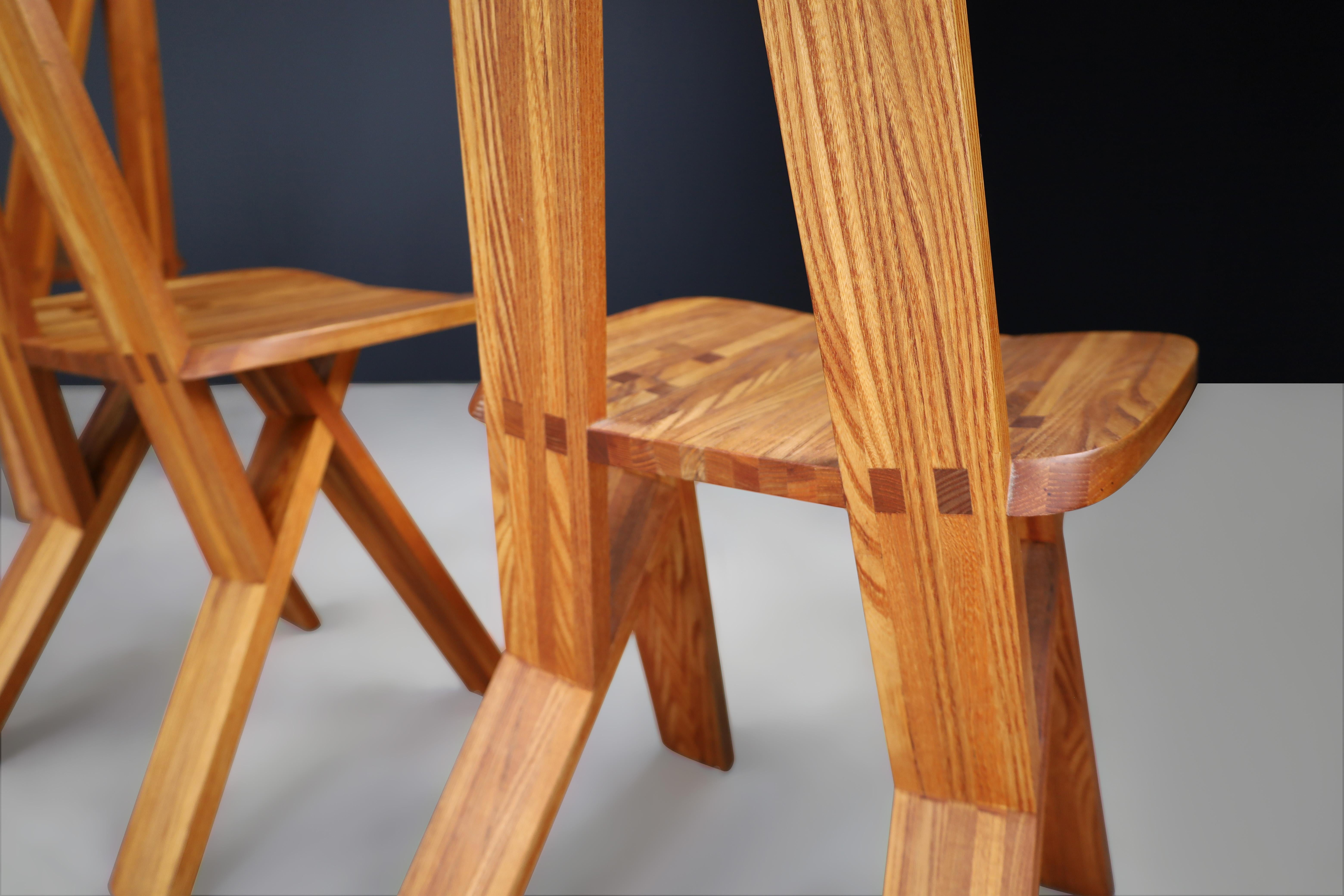 Pierre Chapo Set of Six 'S45'Dining room Chairs in Elm, France 1970s   For Sale 1