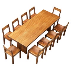Pierre Chapo Set of 'T14D' Dining Table and Ten 'S24' Dining Chairs in Elm