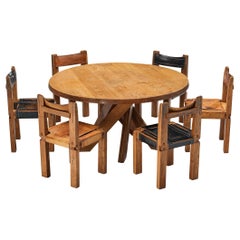 Early Pierre Chapo Set of 'T21d' Dining Table with 'S11' Dining Chairs in Elm