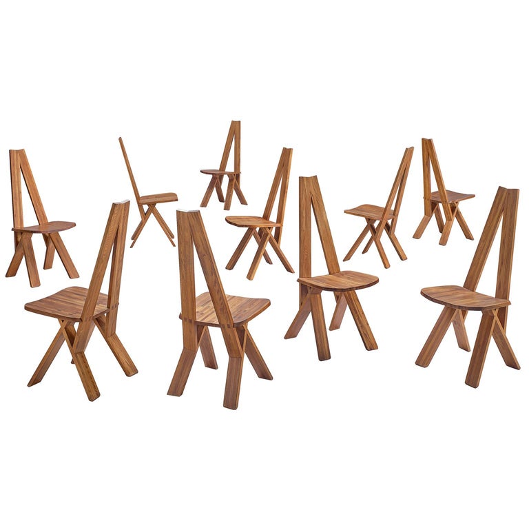 Pierre Chapo Set of Ten 'Chlacc' Dining Chairs, Model S45