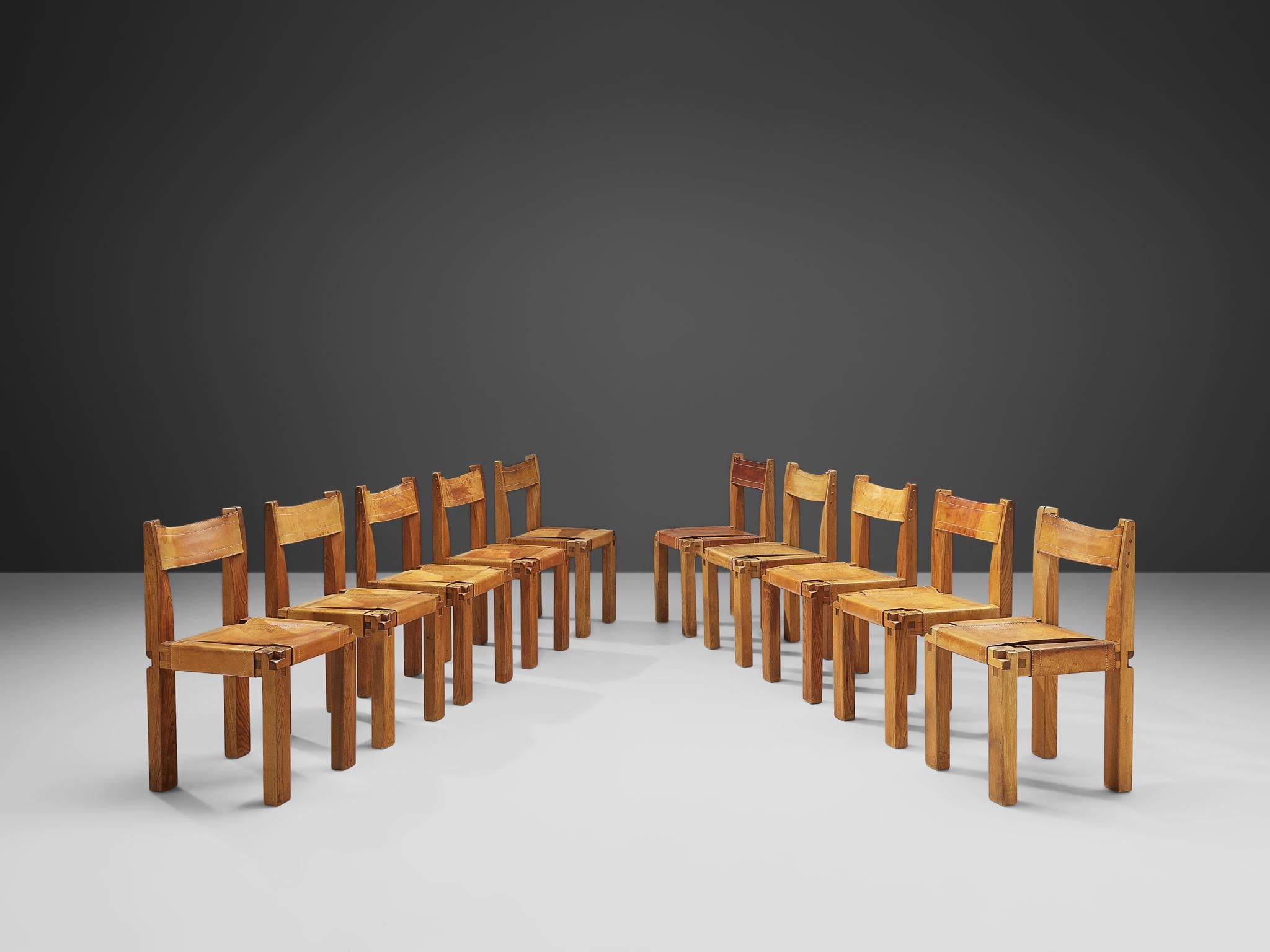 Pierre Chapo Set of Ten 'S11' Chairs in Cognac Leather 4