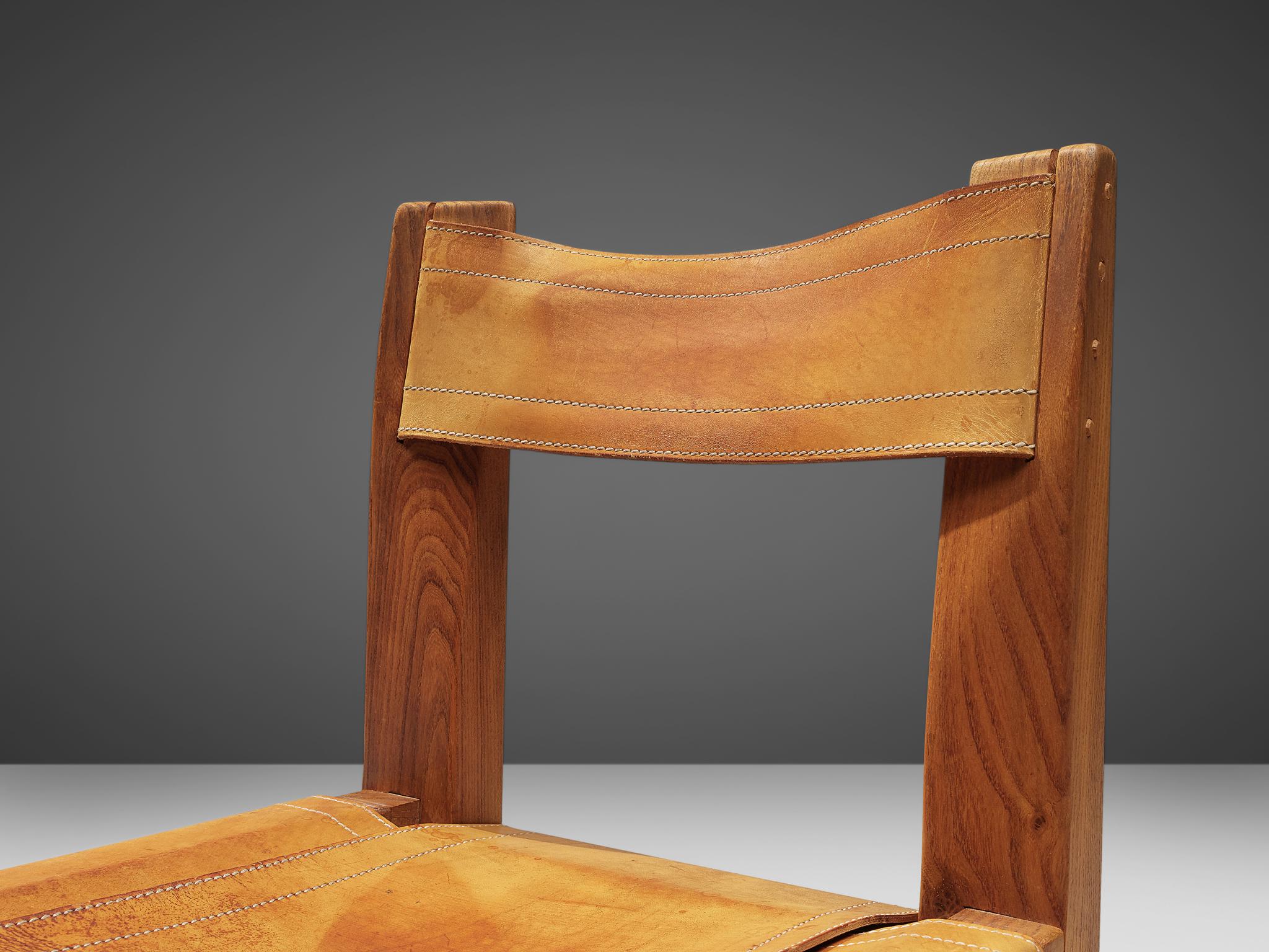 Mid-Century Modern Pierre Chapo Set of Ten 'S11' Chairs in Cognac Leather