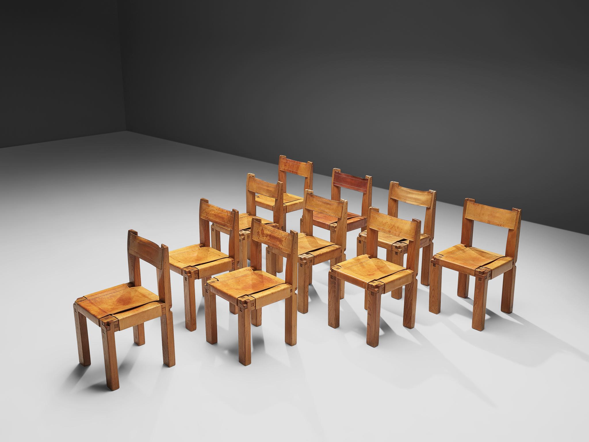 Pierre Chapo Set of Ten 'S11' Chairs in Cognac Leather 2