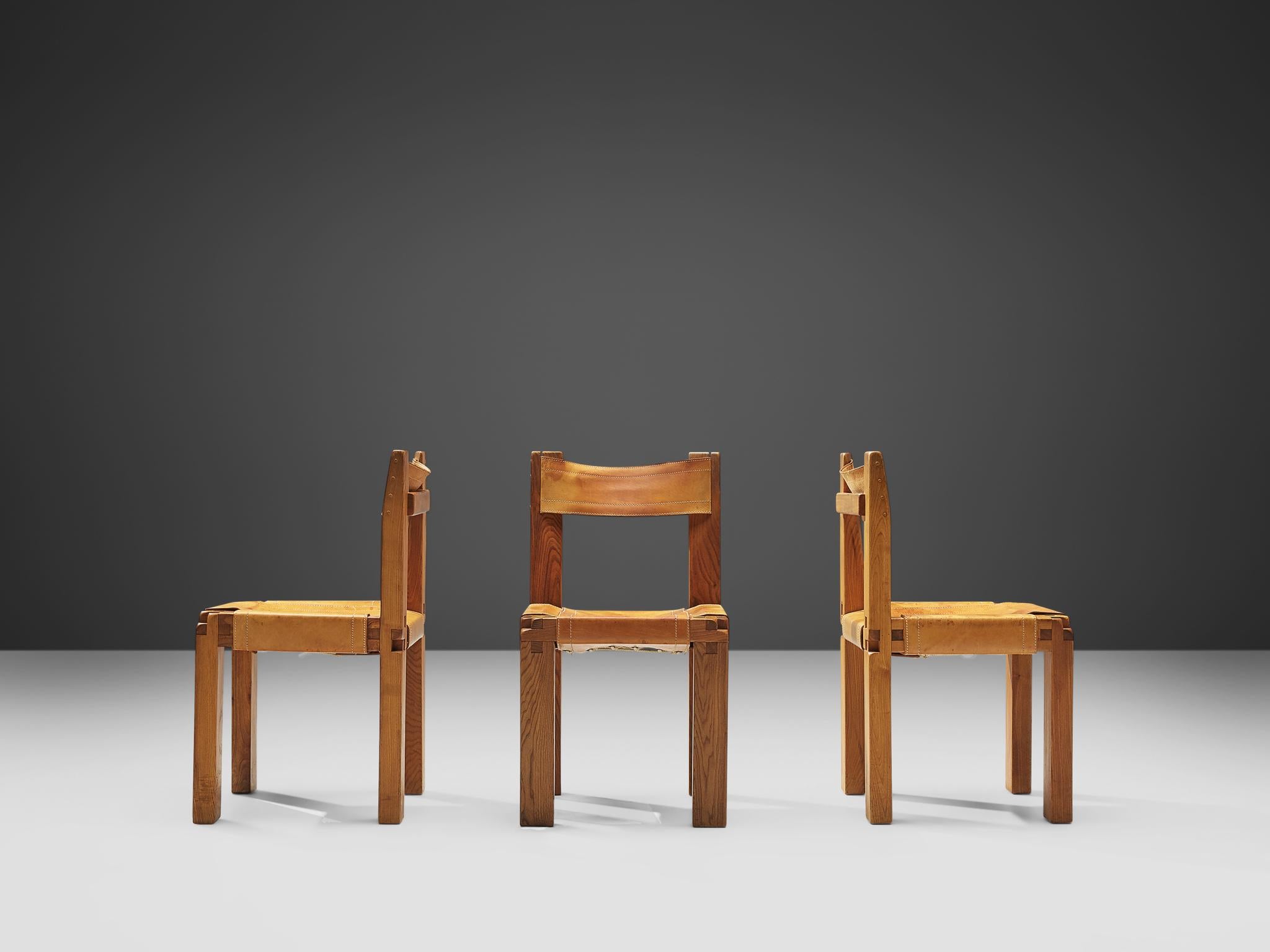 Pierre Chapo Set of Ten 'S11' Chairs in Cognac Leather 1