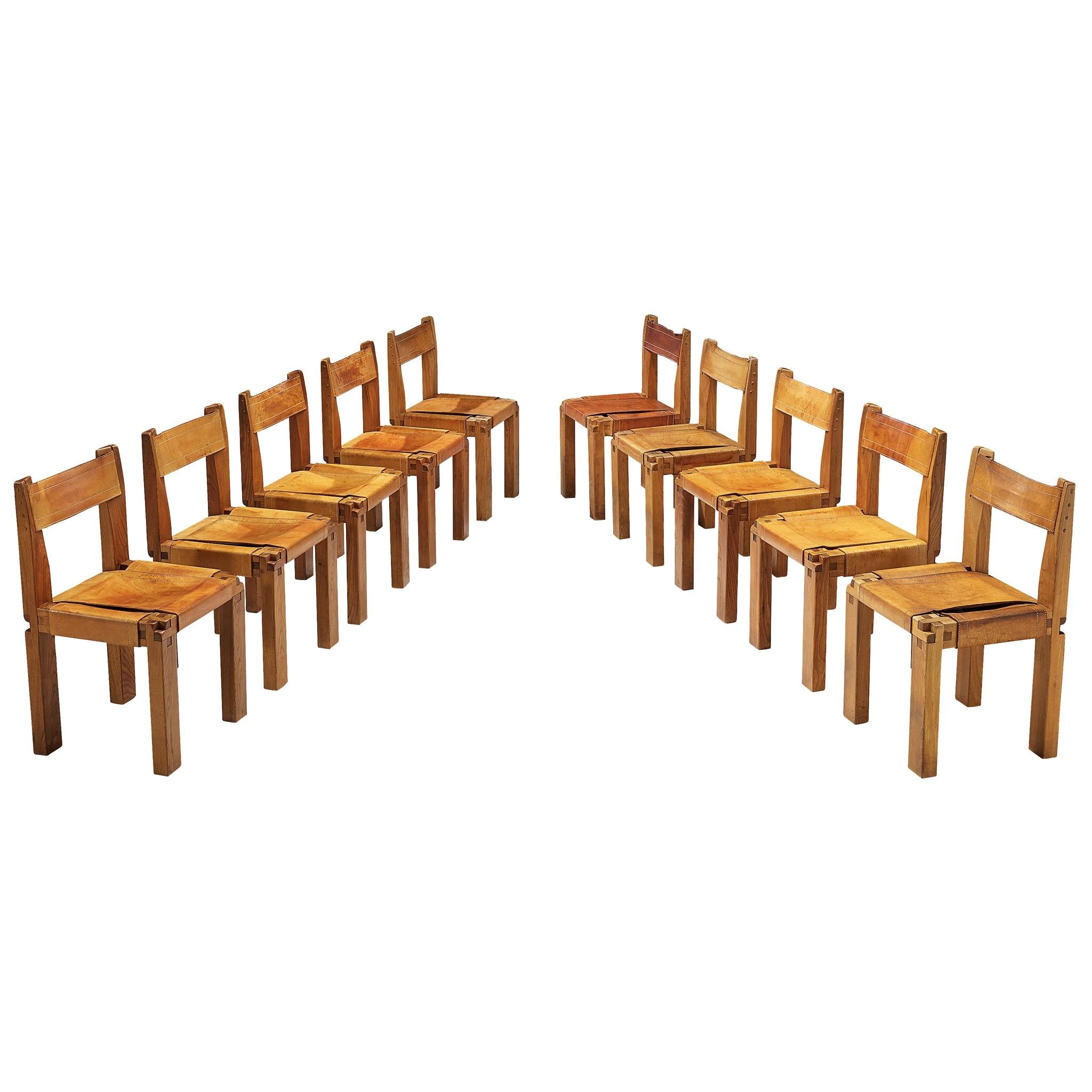 Pierre Chapo Set of Ten 'S11' Chairs in Cognac Leather