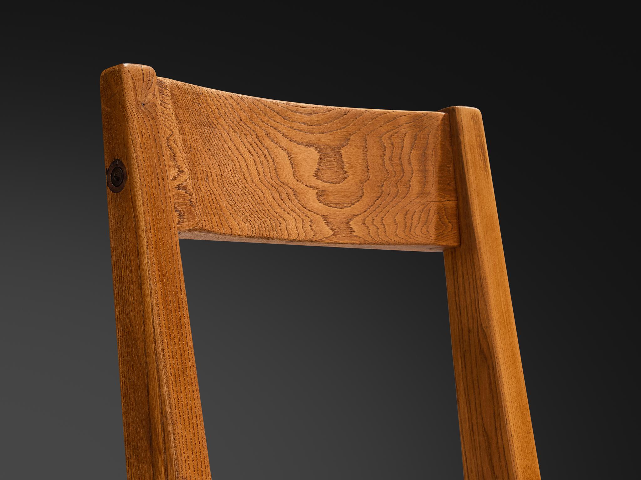 Pierre Chapo Set of Ten 'S24' Dining Chairs in Elm and Canvas (Französisch) im Angebot