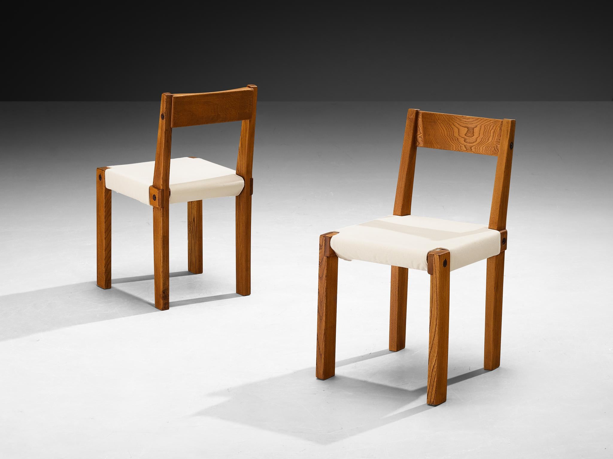 Pierre Chapo Set of Ten 'S24' Dining Chairs in Elm and Canvas im Zustand „Gut“ im Angebot in Waalwijk, NL