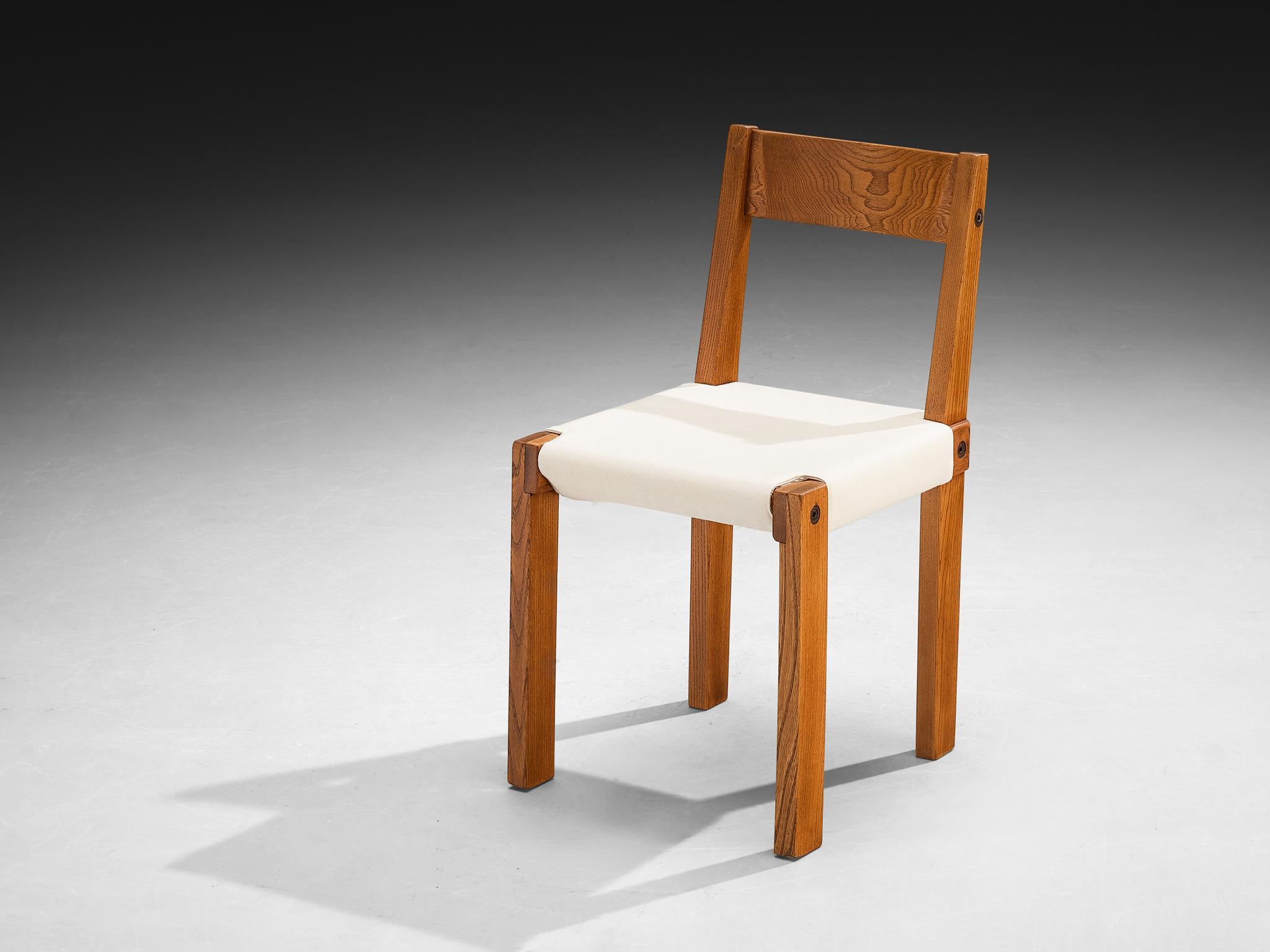 Pierre Chapo Set of Ten 'S24' Dining Chairs in Elm and Canvas (Mitte des 20. Jahrhunderts) im Angebot