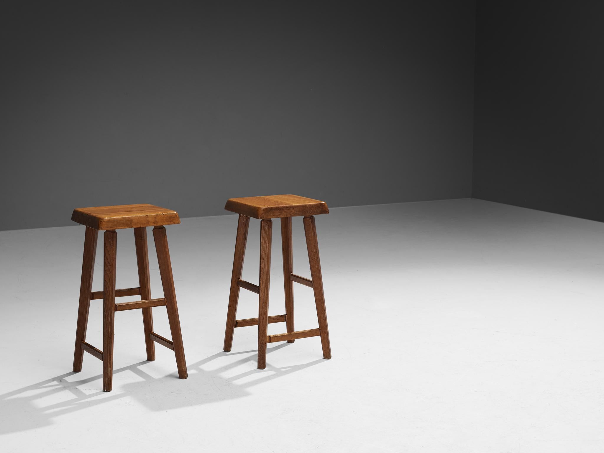 Pierre Chapo Set of Three 'S01R' Stools in Solid Elm 2