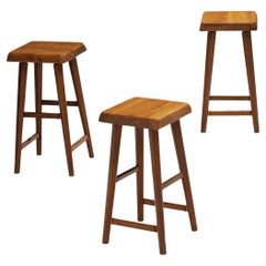 Pierre Chapo Set of Three 'S01R' Stools in Solid Elm