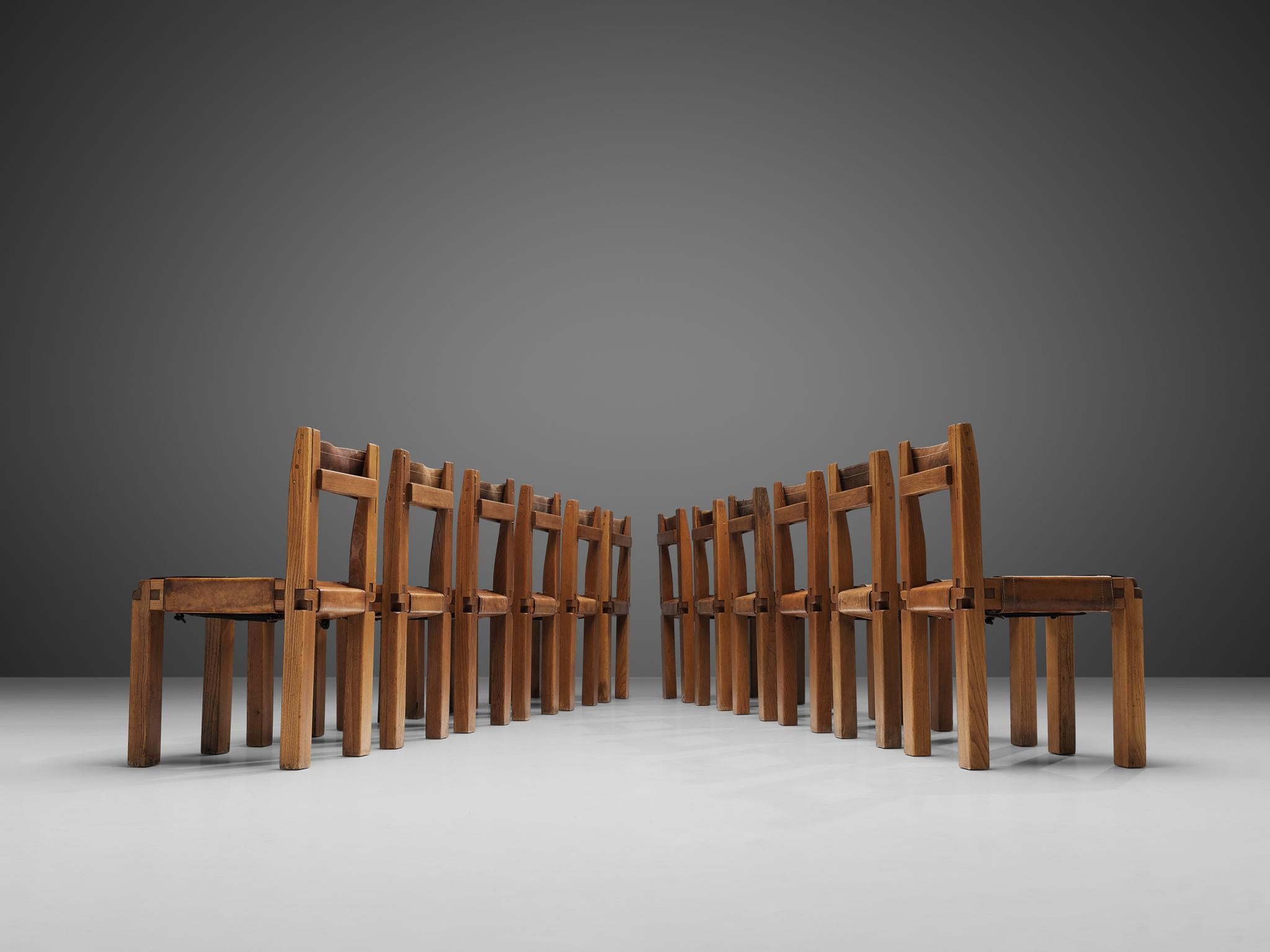 Pierre Chapo Set of Twelve 'S11' Chairs in Cognac Leather 4