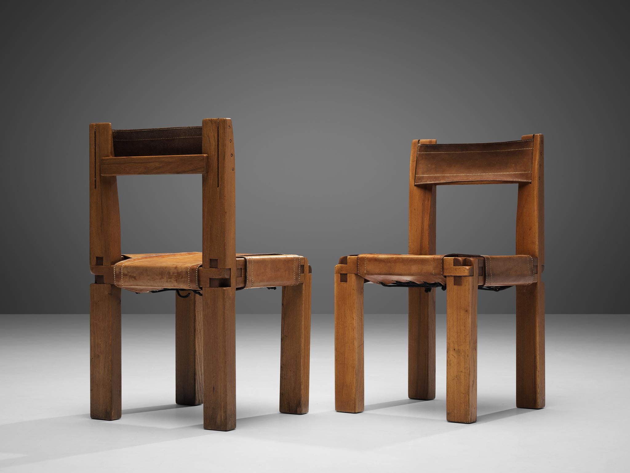 Mid-Century Modern Pierre Chapo Set of Twelve 'S11' Chairs in Cognac Leather