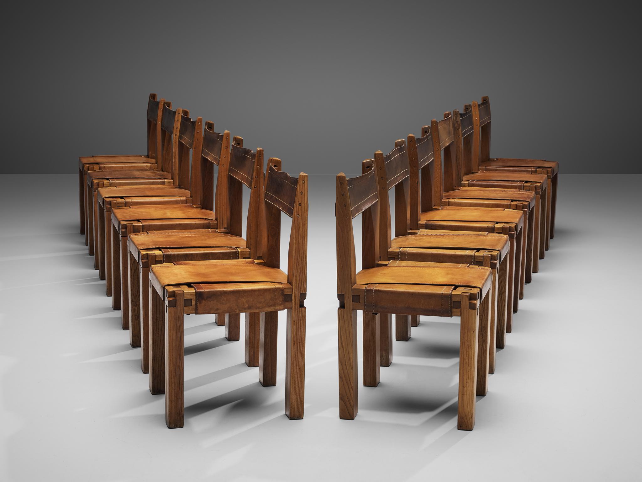 Pierre Chapo Set of Twelve 'S11' Chairs in Cognac Leather 2