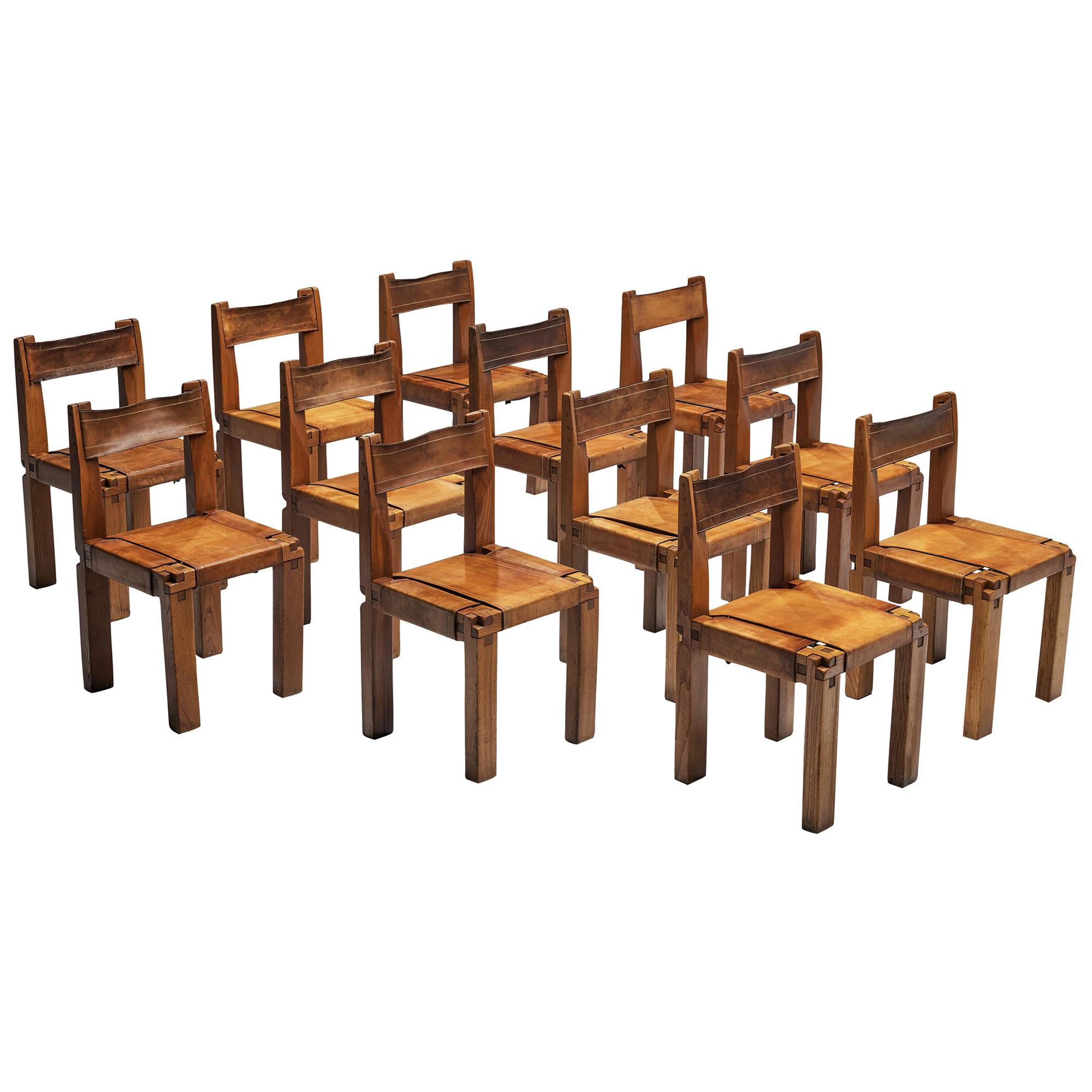 Pierre Chapo Set of Twelve 'S11' Chairs in Cognac Leather