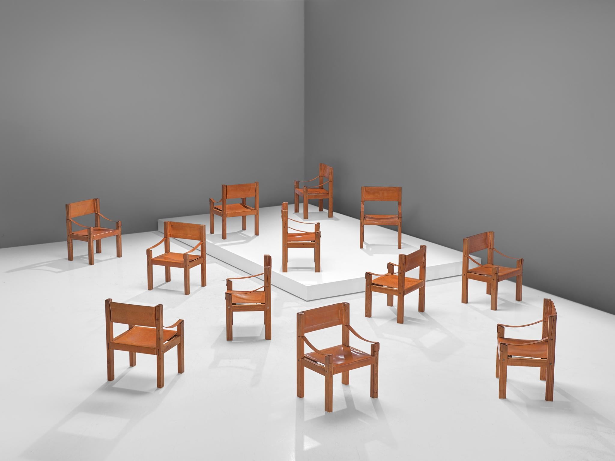 Pierre Chapo Set of Twelve S371 Chairs in Cognac Leather 7