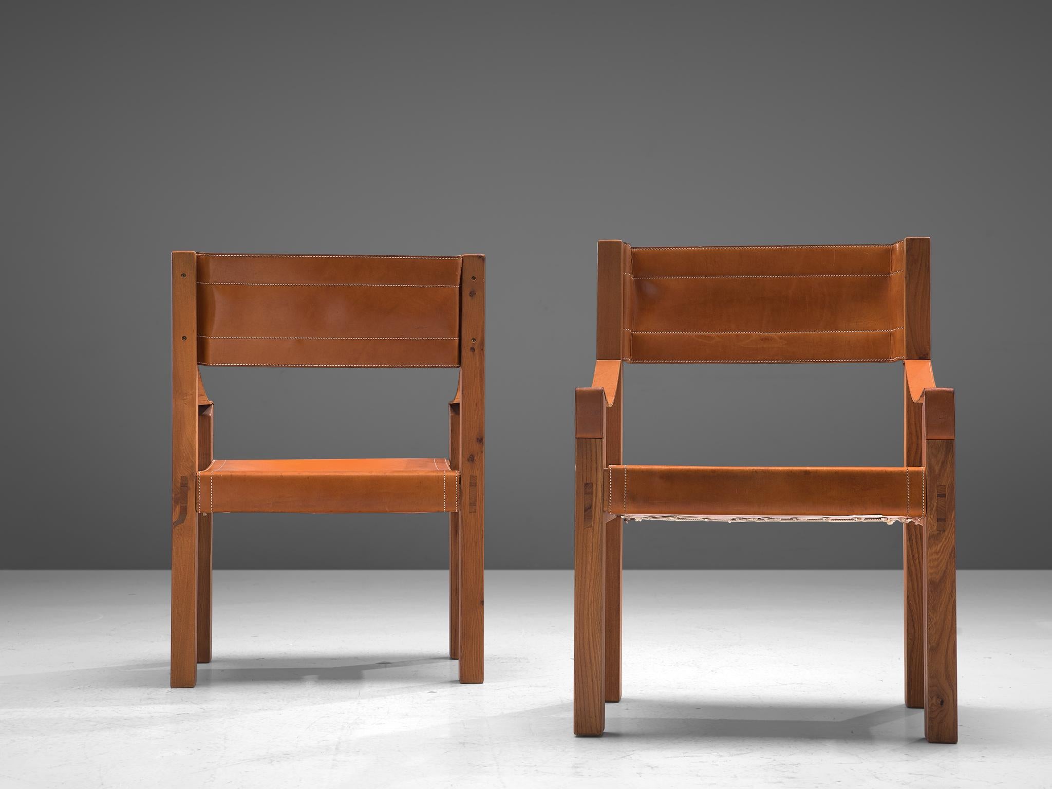 Pierre Chapo Set of Twelve S371 Chairs in Cognac Leather 1