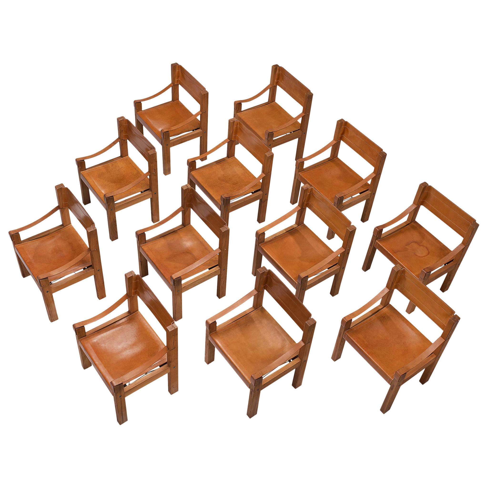 Pierre Chapo Set of Twelve S371 Chairs in Cognac Leather